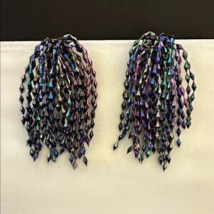 Vintage Elegant Multicolor Dangle Beaded Iridescent Earrings 4” Mardi Gras